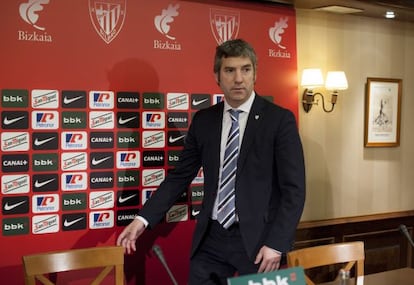 El presidente del Athletic, Josu Urrutia, en el inicio de su rueda de prensa.