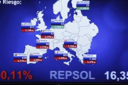 Pantalla con la prima de riesgo en Europa. EFE/Archivo