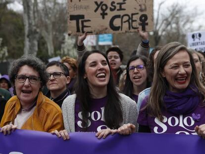 Irene Montero en la manifestación del 8-M de 2020 en Madrid.