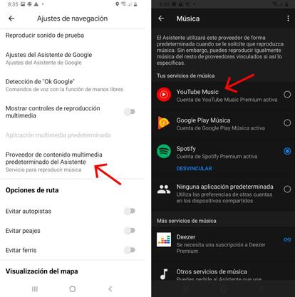 Activar YouTube Music en la navegación de Google Maps.