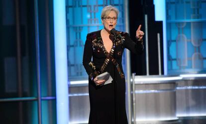 Meryl Streep, durante su discurso en los Globos de Oro.