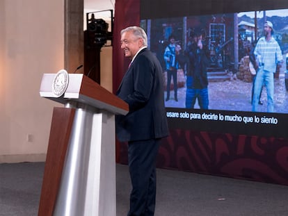 El presidente de México, Andrés Manuel López Obrador, durante la conferencia de prensa este jueves 6 de julio de 2023.