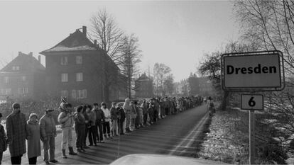 Protesto em Dresden no outono de 1989 para exigir reformas democráticas.