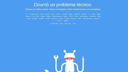Mensaje que aparece en pantalla cuando los usuarios tratan de acceder a Twitter este jueves.