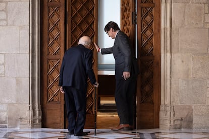 El president de la Generalitat, Salvador Illa, es reuneix amb l'expresident Jordi Pujol al Palau de la Generalitat