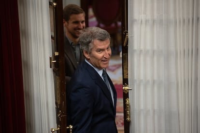 El líder del PP, Alberto Núñez Feijóo, este jueves en el Congreso.