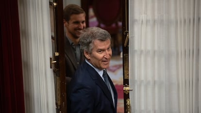 El líder del PP, Alberto Núñez Feijóo, este jueves en el Congreso.