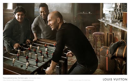 Pelé, Maradona and Zidane play table football at the Café Maravilla in Madrid for a campaign before the 2010 World Cup in South Africa
