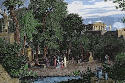 'El jardí dels filòsofs, Atenes', d'Antal Strohmayer (colorejat).