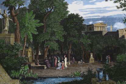 'El jardí dels filòsofs, Atenes', d'Antal Strohmayer (colorejat).