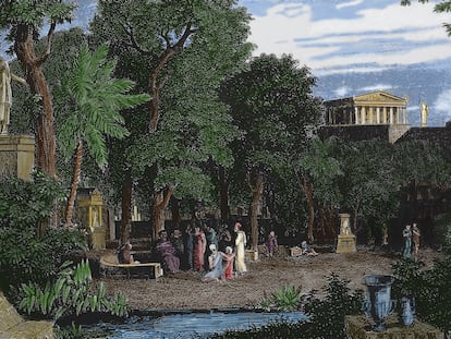 'El jardí dels filòsofs, Atenes', d'Antal Strohmayer (colorejat).