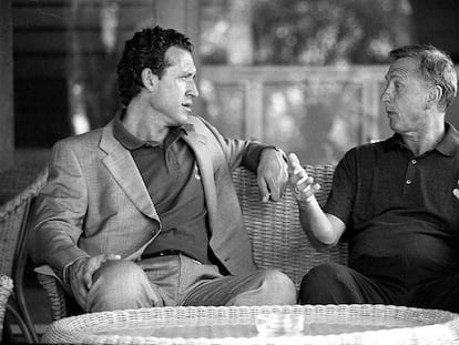 Encuentro entre Jorge Valdano y Johan Cruyff en el Hotel Muntanyá de Barcelona en julio de 2000.