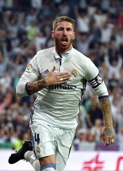 Sergio Ramos celebra el gol.