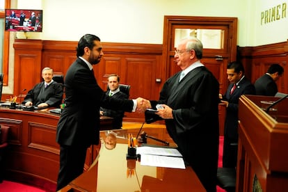 Juan Pablo Gómez Fierro, en su toma de protesta ante la Suprema Corte de Justicia, en 2014