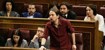 El l&iacute;der de Podemos, Pablo Iglesias, en el Congreso de los Diputados.