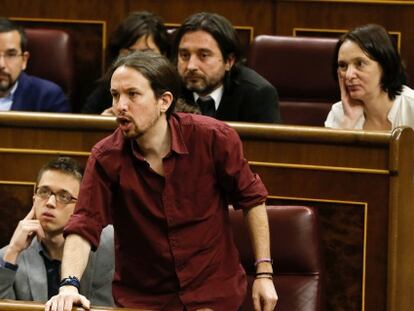 El l&iacute;der de Podemos, Pablo Iglesias, en el Congreso de los Diputados.