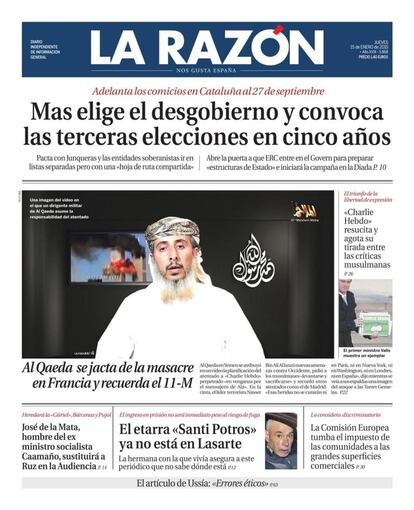 'La Razón' diu que Mas escull no governar i convoca les terceres eleccions en cinc anys.