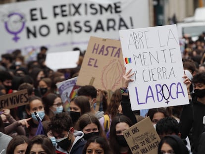 Manifestação feminista em 8 de março deste ano, em Barcelona.