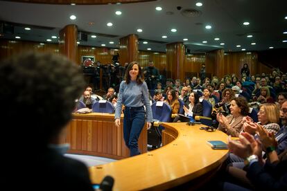 La ministra de Derechos Sociales y Agenda 2030, Ione Belarra, en la presentación de la Estrategia estatal de Desinstitucionalización, en la sede del Ministerio, a 8 de febrero de 2023.