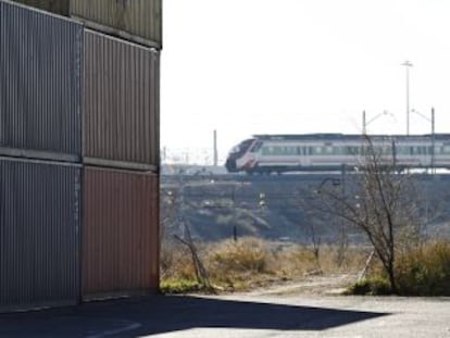 Yixinou freight train containers waiting to return to China.