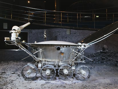 A replica of the Soviet lunar rover 'Lunokhod 1' at the Moscow Cosmonautics Museum.