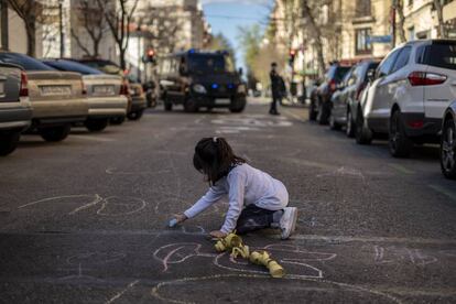 Protesta escolar contra los coches en el colegio Fernando El Católico de Madrid, el 17 de marzo de este año.