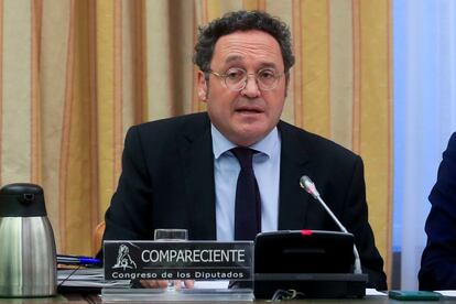 El fiscal general del Estado, Álvaro García Ortiz, esta mañana, en la Comisión de Justicia del Congreso.