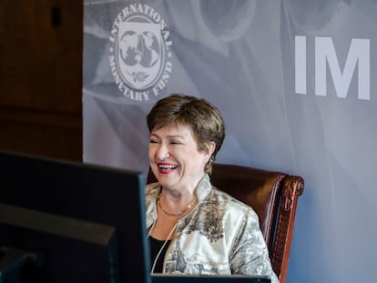 La directora gerente del FMI, Kristalina Georgieva, en una videoconferencia.