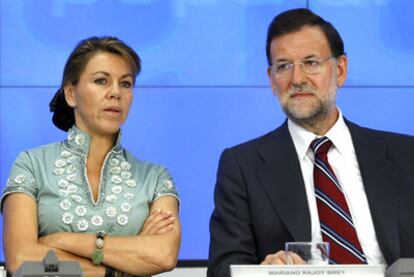 Dolores de Cospedal y Mariano Rajoy, durante la reunión de la junta directiva del PP.