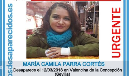 María Camila Parra Cortés, cuya desaparición investiga la Guardia Civil.