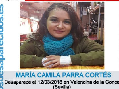 María Camila Parra Cortés, cuya desaparición investigó la Guardia Civil.