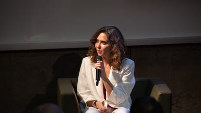 Isabel Díaz Ayuso, presidenta de la Comunidad de Madrid, durante su visita a la Universidad de Chile en Santiago el pasado 22 de marzo.