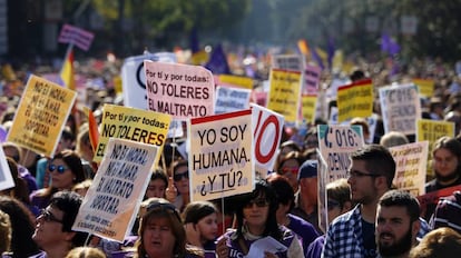 A march in Spain protesting violence against women.