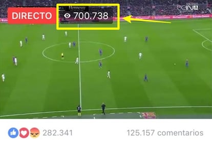 Una captura de pantalla de l'emissió del Barça-Reial Madrid del desembre, amb més de 700.000 espectadors connectats en aquell moment.