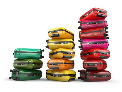 Heap of baggage.Travel or tourism development concept. Grouth of amount of transportations. 3d