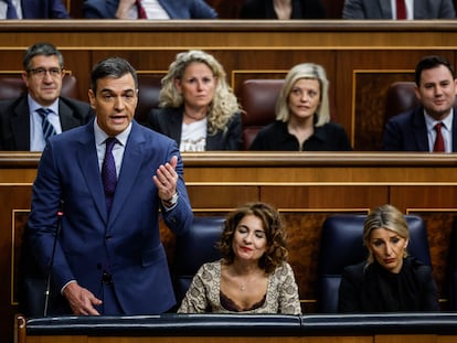 Pedro Sánchez, este miércoles durante su intervención en la sesión de control al Gobierno celebrada en el Congreso.