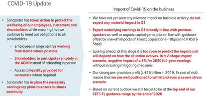 Presentación de Santander con el impacto del Covid-19 en su negocio.