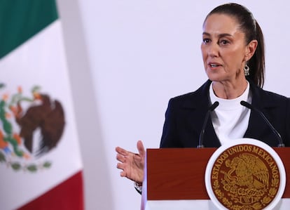 Claudia Sheinbaum durante su conferencia matutina, en Palacio Nacional.