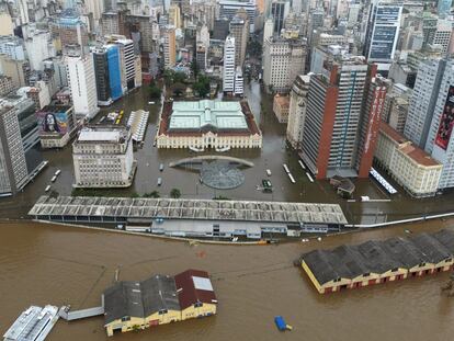 El Mercado Central de Porto Alegre,  inundado después de las lluvias, el jueves 9 de mayo.
