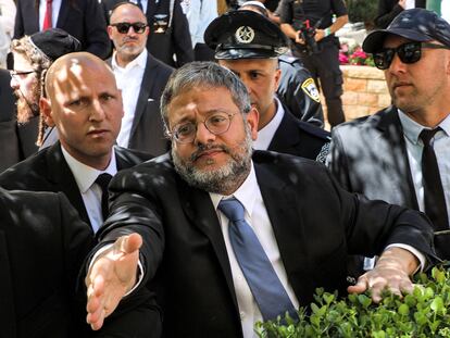 Itamar Ben-Gvir, durante el Día en recuerdo de los soldados caídos y las víctimas del terrorismo, en abril, en el cementerio militar de la ciudad israelí de Beer Sheva.