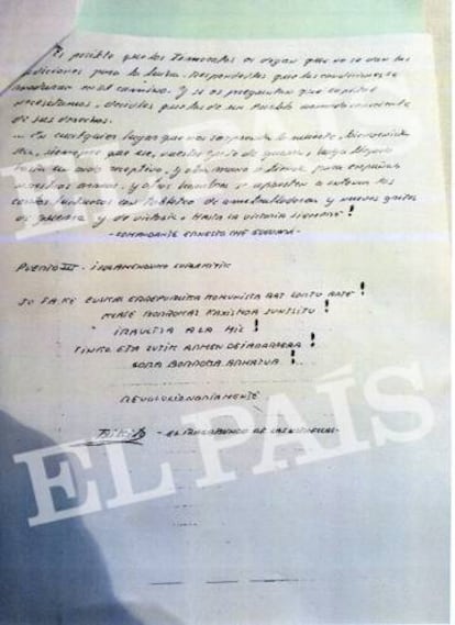 Iñaki Bilbao, firma su carta como Txikito.