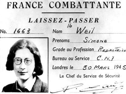 Pase de Simone Weil (1909-1943), cuando trabajaba para la resistencia francesa, expedido meses antes de su muerte.
