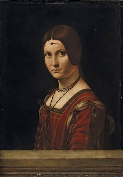 'Retrato de dama' ('La Belle Ferronnière' o 'Presunto retrato de Lucrezia Crivelli'), 1493-1495 cerca.