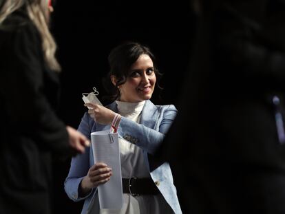 La presidenta de la Comunidad de Madrid, Isabel Díaz Ayuso, en un acto celebrado este lunes en Ifema.