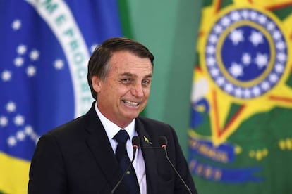 Bolsonaro en la toma de posesión de los directores de los bancos públicos este lunes.