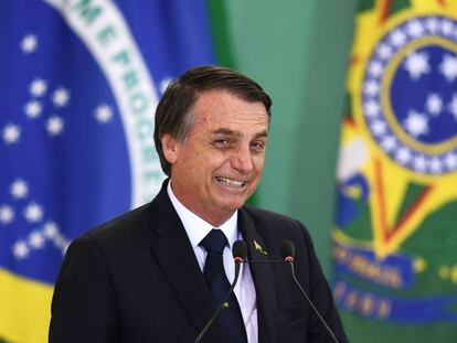Bolsonaro en la toma de posesión de los directores de los bancos públicos este lunes.