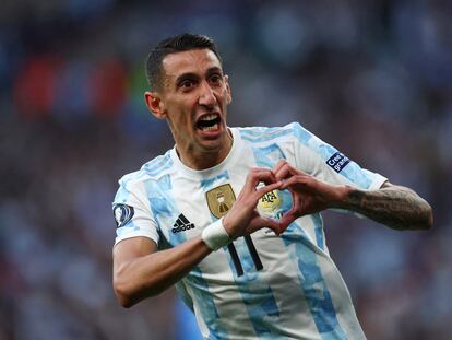 Di María celebra el segundo gol argentino ante Italia.