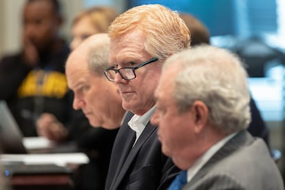 Alex Murdaugh listens as prosecutor Creighton Waters makes closing arguments during his murder trial in South Carolina on Wednesday, March 1.