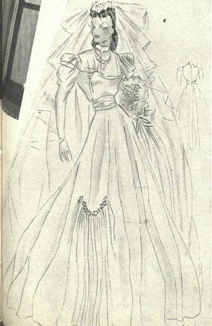 Boceto de vestido de novia publicado en la revista Y (1941)