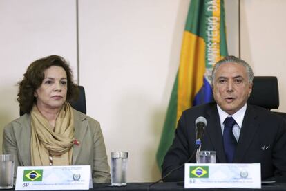 Fátima Pelaes ao lado de Michel Temer nesta terça, 31 de maio.